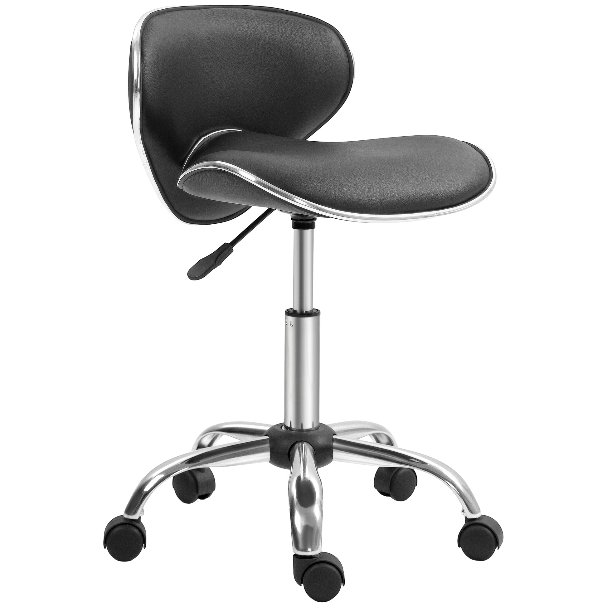 Rolling Stool Work Stool with Adjustable Height 44-56 cm and Backrest, 360° Swivel Office Stool for Massage Salon, Office, Clinic, Black