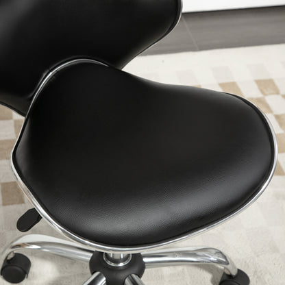 Rolling Stool Work Stool with Adjustable Height 44-56 cm and Backrest, 360° Swivel Office Stool for Massage Salon, Office, Clinic, Black