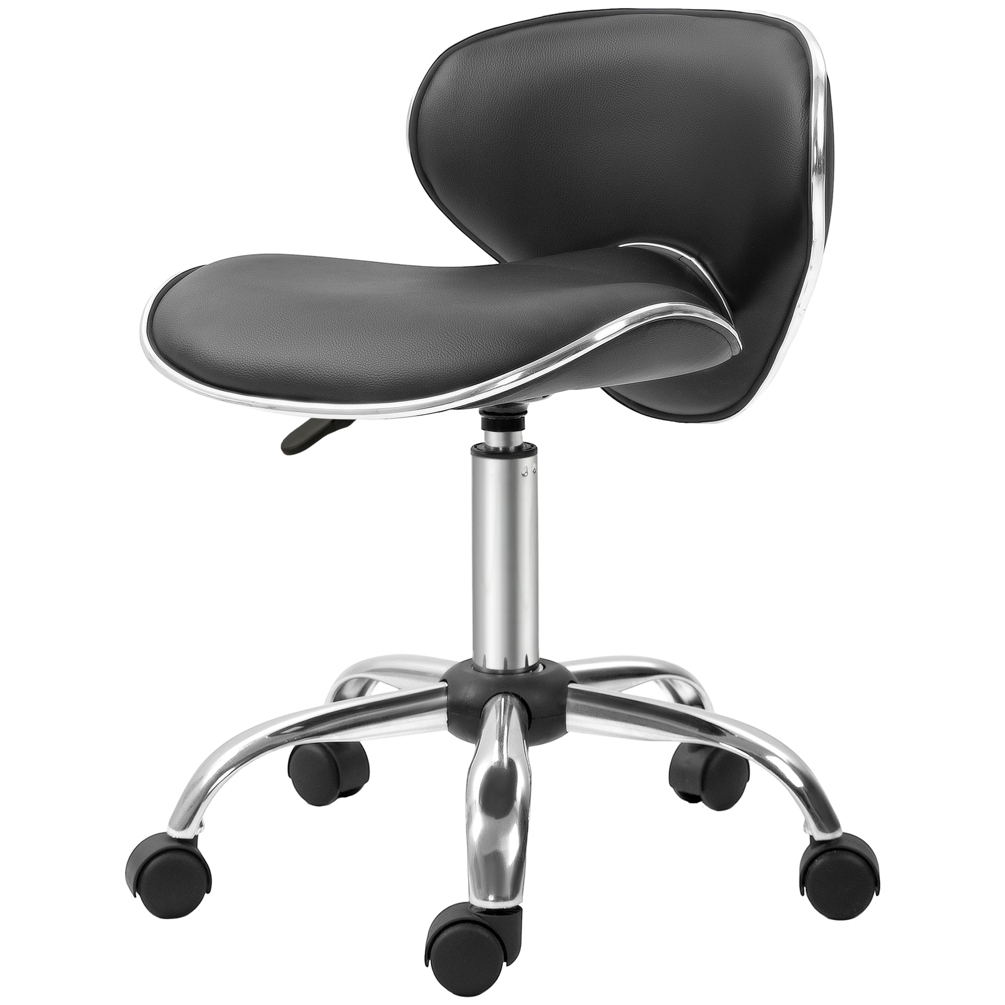 Rolling Stool Work Stool with Adjustable Height 44-56 cm and Backrest, 360° Swivel Office Stool for Massage Salon, Office, Clinic, Black
