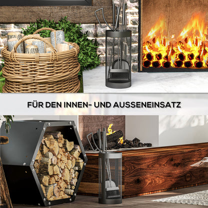 5-Piece Fireplace Tool Set Fireplace Accessories with Broom, Shovel, Tongs, Poker, and Basket, Metal, Black