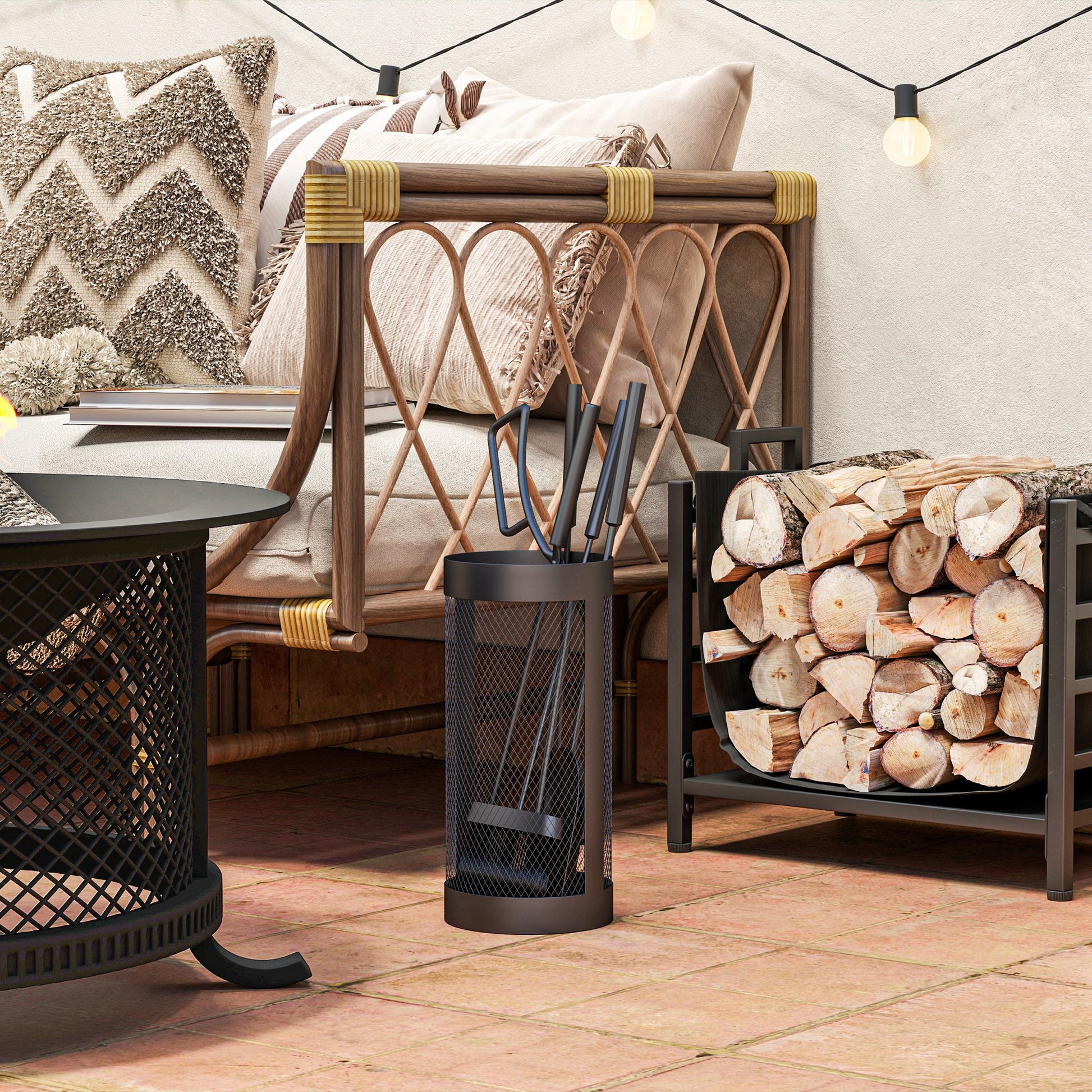 5-Piece Fireplace Tool Set Fireplace Accessories with Broom, Shovel, Tongs, Poker, and Basket, Metal, Black