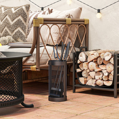 5-Piece Fireplace Tool Set Fireplace Accessories with Broom, Shovel, Tongs, Poker, and Basket, Metal, Black