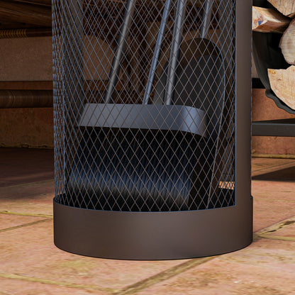 5-Piece Fireplace Tool Set Fireplace Accessories with Broom, Shovel, Tongs, Poker, and Basket, Metal, Black