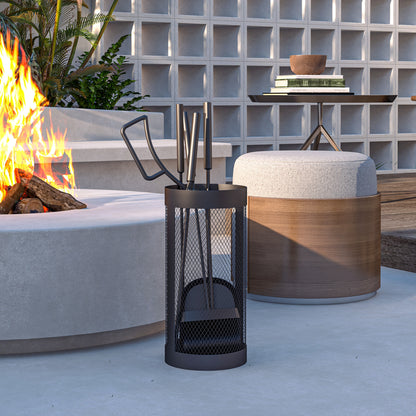 5-Piece Fireplace Tool Set Fireplace Accessories with Broom, Shovel, Tongs, Poker, and Basket, Metal, Black