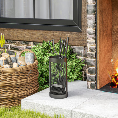 5-Piece Fireplace Tool Set Fireplace Accessories with Broom, Shovel, Tongs, Poker, and Basket, Metal, Black