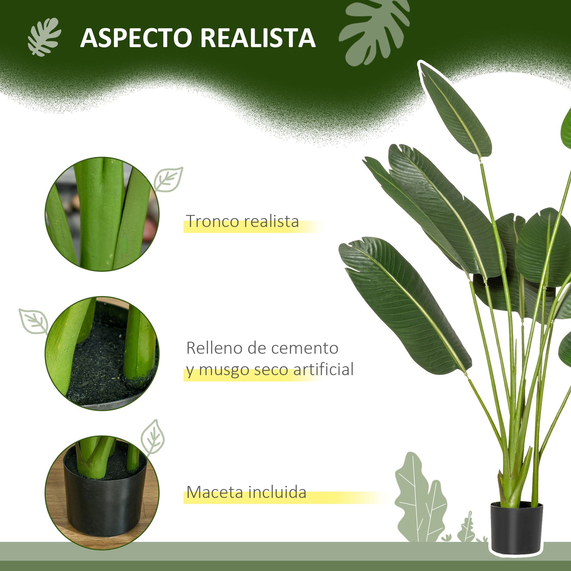 160 cm Artificial Banana Plant with Pot and 10 Realistic Leaves Synthetic Tropical Plant for Indoor and Outdoor Decoration Office Home Green