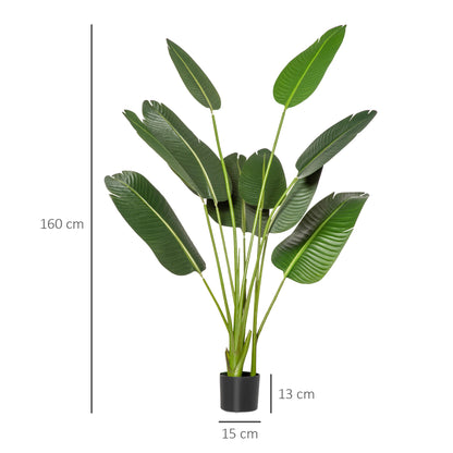 160 cm Artificial Banana Plant with Pot and 10 Realistic Leaves Synthetic Tropical Plant for Indoor and Outdoor Decoration Office Home Green