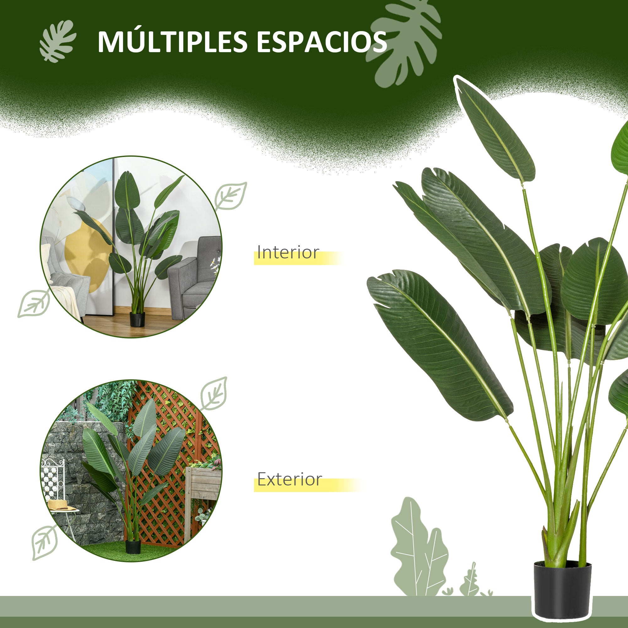 160 cm Artificial Banana Plant with Pot and 10 Realistic Leaves Synthetic Tropical Plant for Indoor and Outdoor Decoration Office Home Green