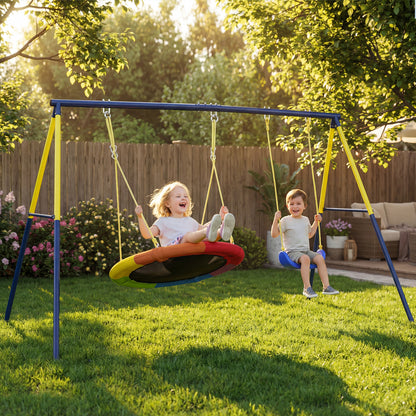 Kids Swing Frame, Steel A-Frame for 2 Swings, 331 lb Capacity, Fits Seat, Nest & Climbing Rope, Garden/Balcony — 8'6" x 5'3" x 5'10", Blue