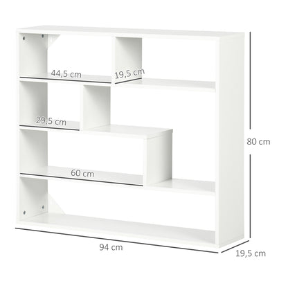 4-Tier Wall Shelf Floating Shelf with 7 Open Compartments for Living Room Bedroom Office Modern Style 94x19.5x80 cm White