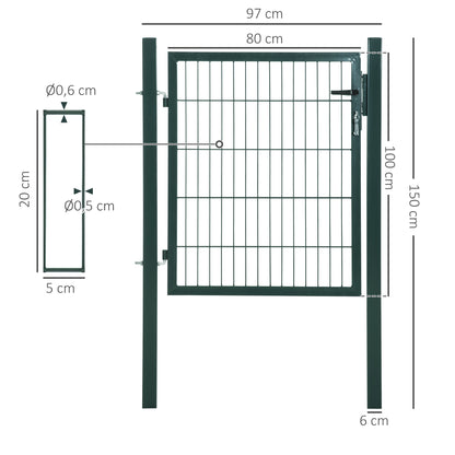 Garden Gate Steel Fence Gate Yard Door with Handle Lock and Keys 97 x 150 cm Green