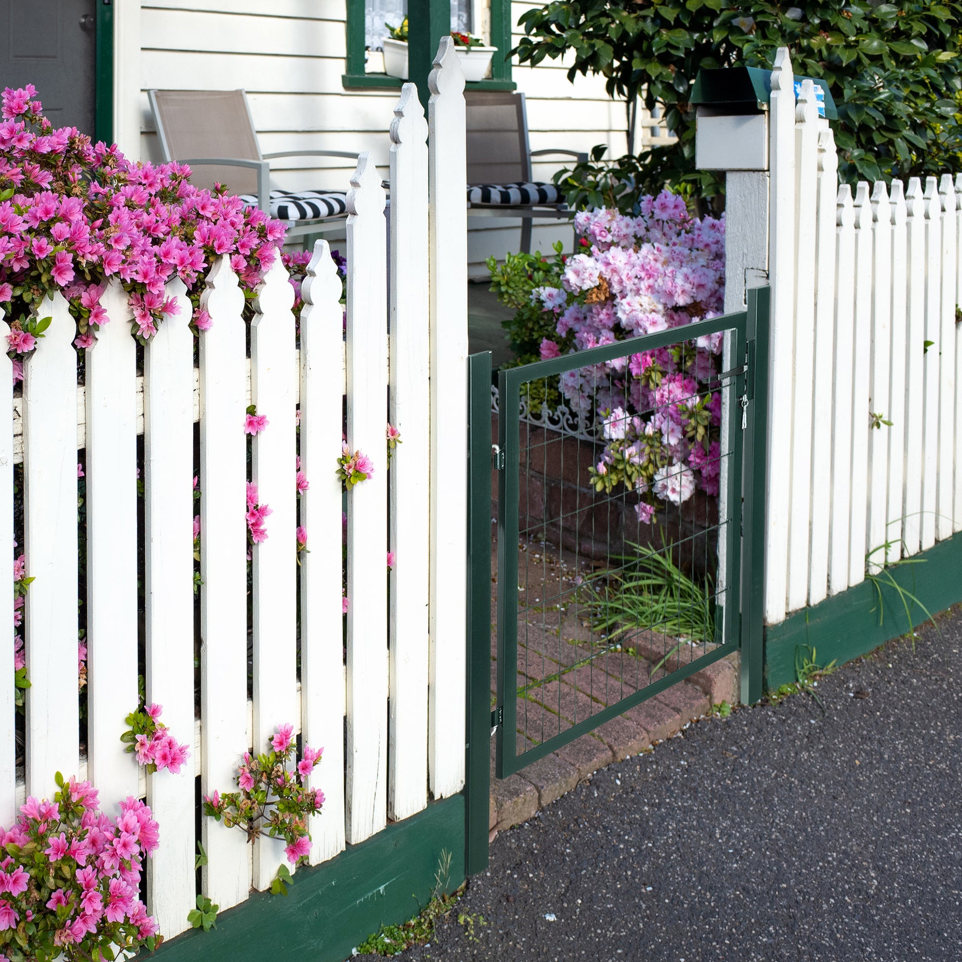 Garden Gate Steel Fence Gate Yard Door with Handle Lock and Keys 97 x 150 cm Green