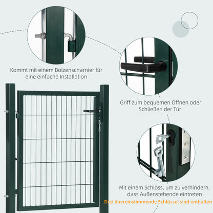 Garden Gate Steel Fence Gate Yard Door with Handle Lock and Keys 97 x 150 cm Green