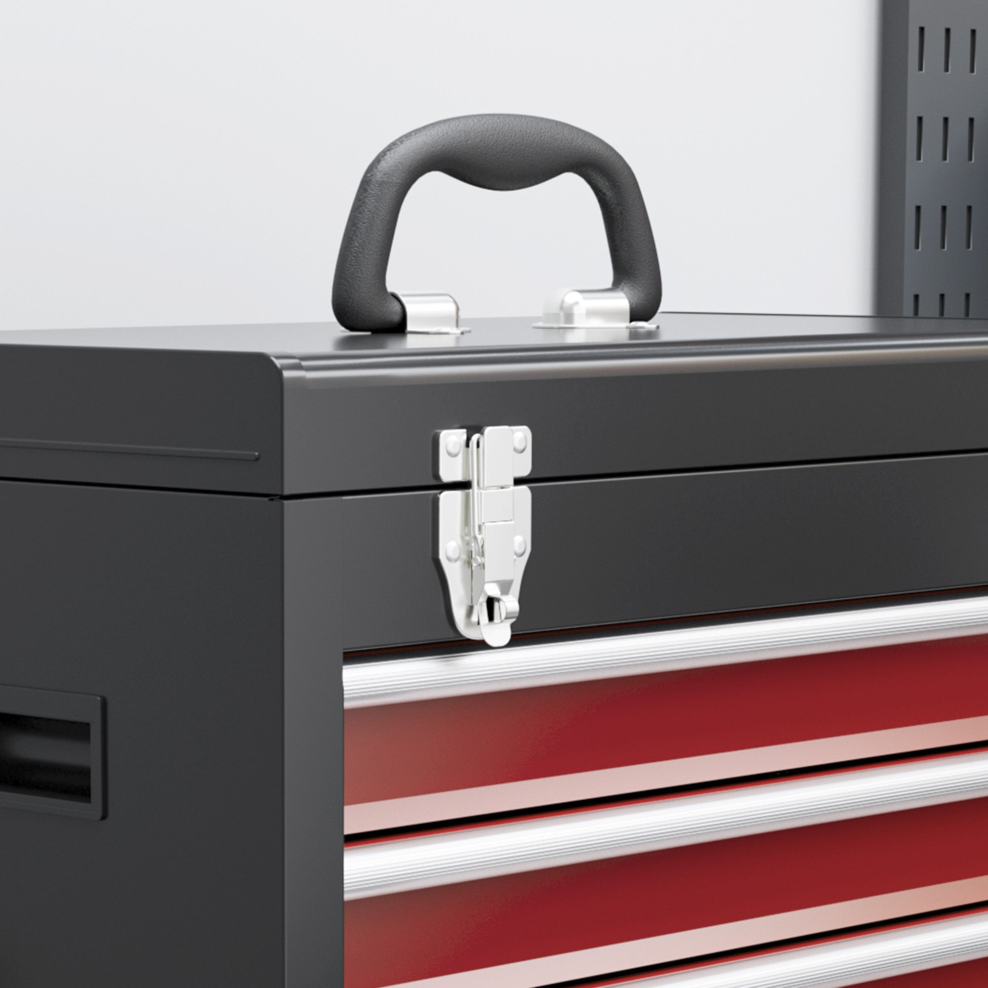 Workshop Trolley with Wheels, Tool Cart with 5 Drawers, Lockable Assembly Wagon with Ball Bearing Drawer Slides, Mobile Rolling Cart, Max. Load 130kg, Steel, Black+Red