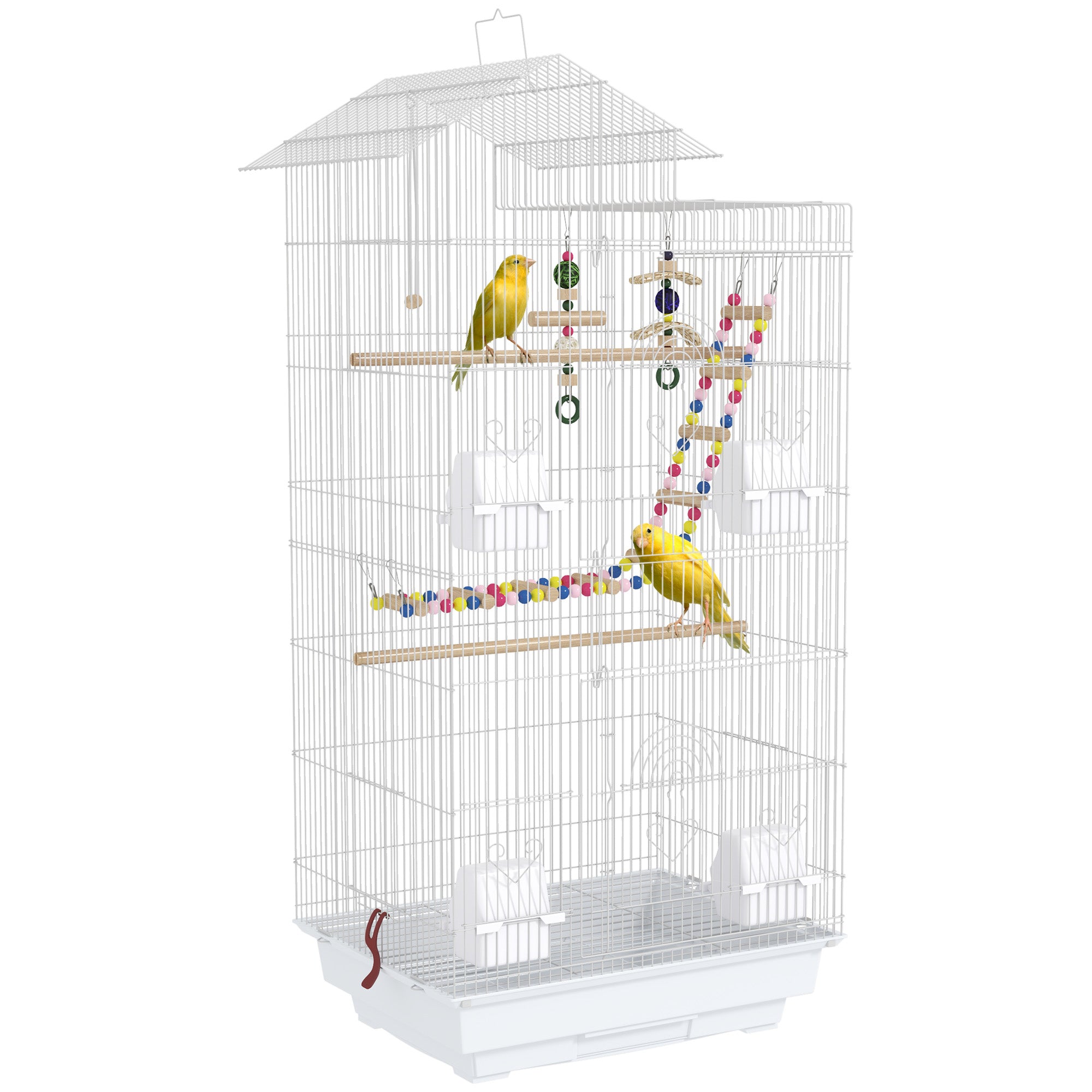 Bird Cage Aviary with Multiple Doors 4 Feeders 3 Perches Swing Ladders and Removable Tray for Parrots Canaries Parakeets 46x36x100 cm White