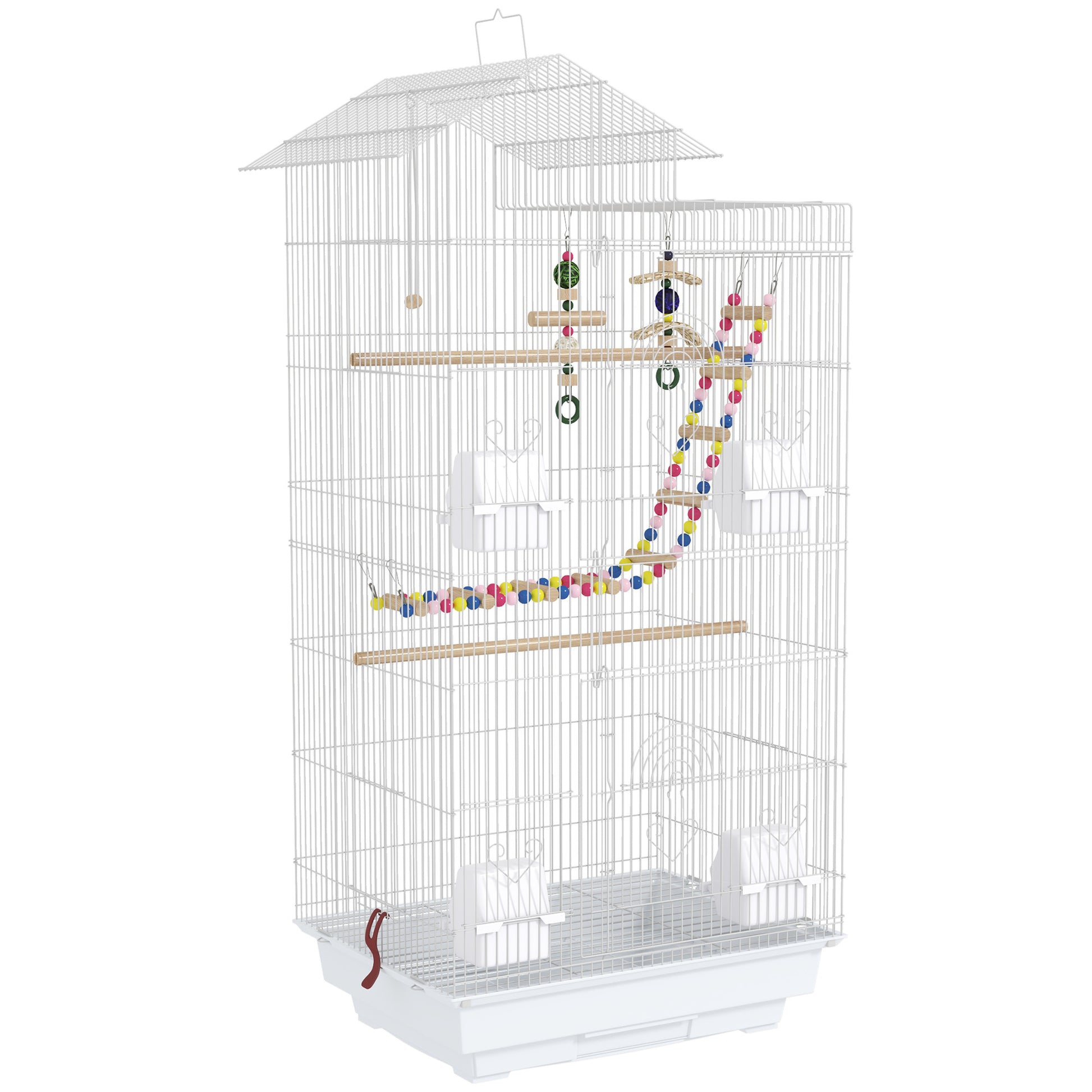 Bird Cage Aviary with Multiple Doors 4 Feeders 3 Perches Swing Ladders and Removable Tray for Parrots Canaries Parakeets 46x36x100 cm White