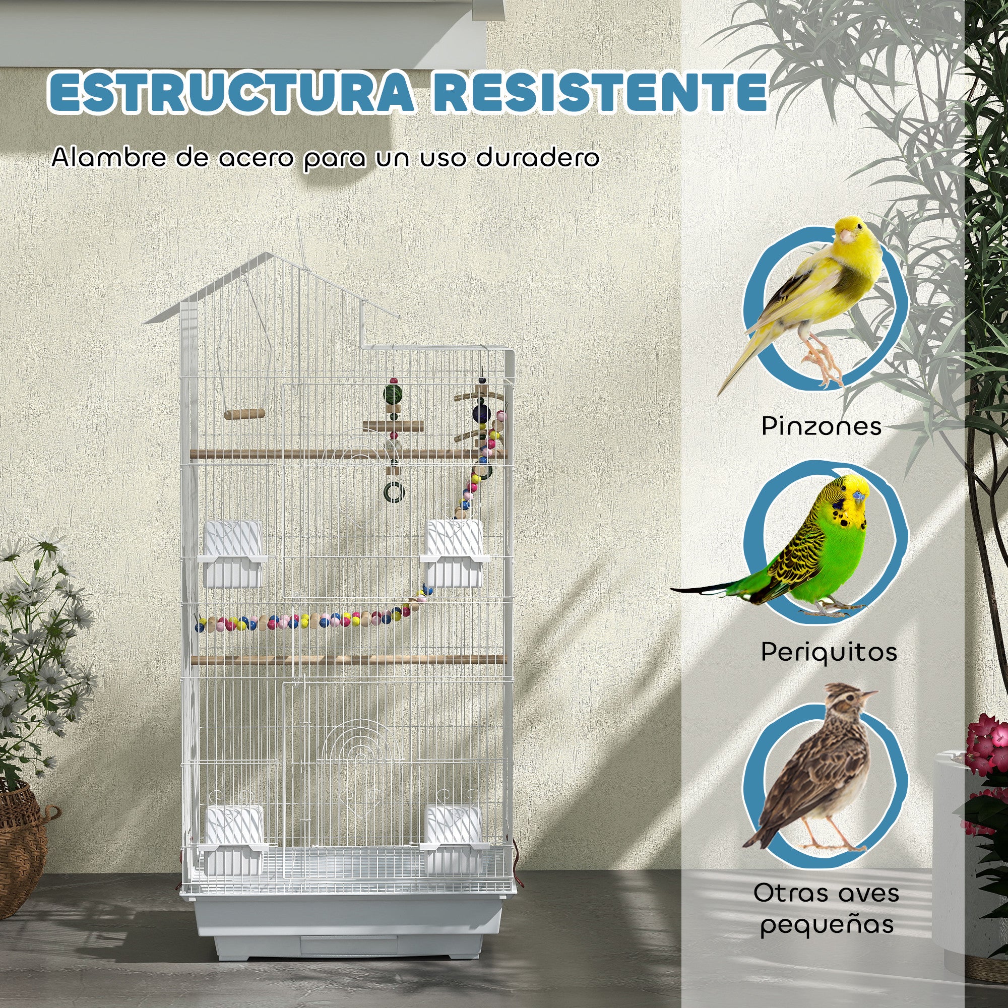Bird Cage Aviary with Multiple Doors 4 Feeders 3 Perches Swing Ladders and Removable Tray for Parrots Canaries Parakeets 46x36x100 cm White