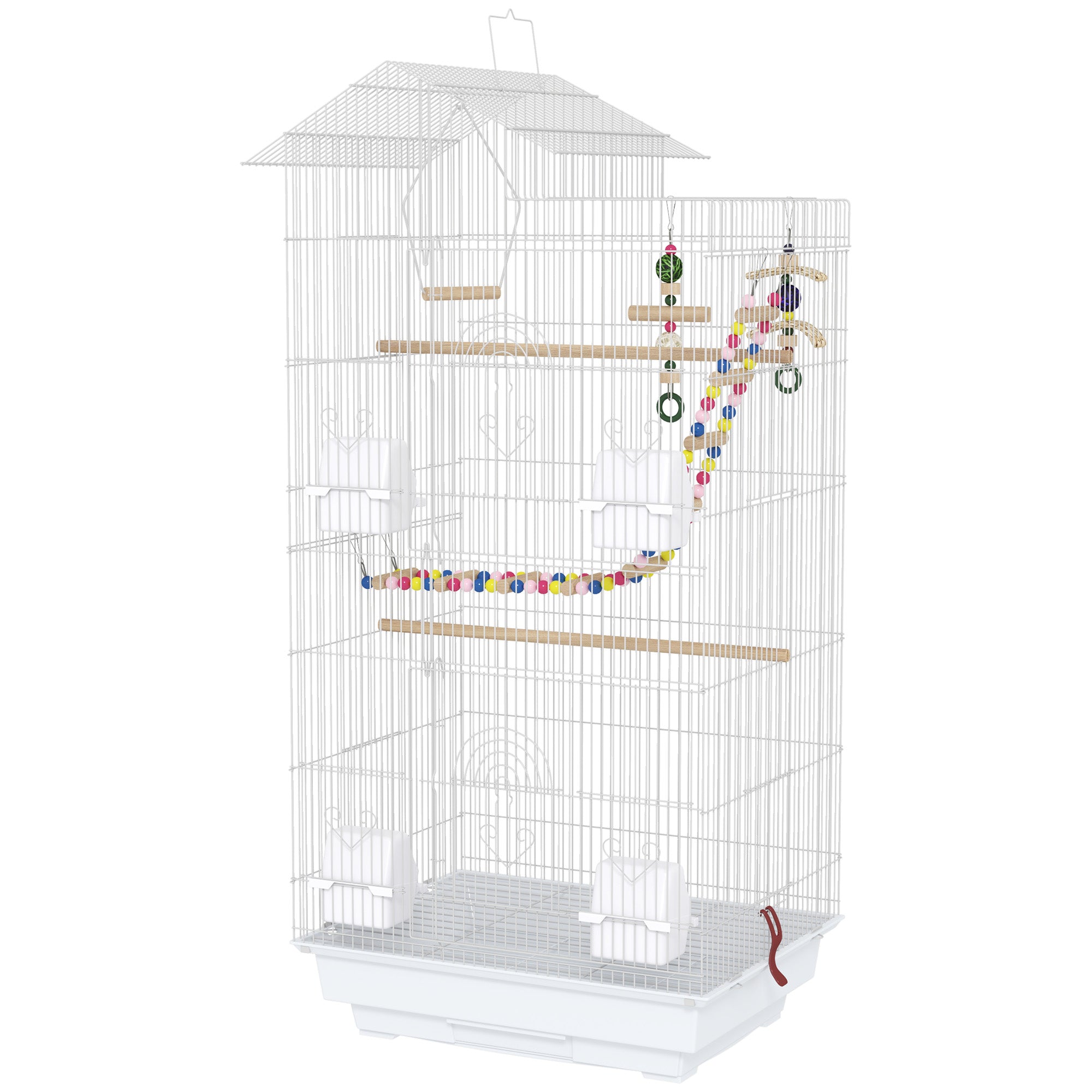 Bird Cage Aviary with Multiple Doors 4 Feeders 3 Perches Swing Ladders and Removable Tray for Parrots Canaries Parakeets 46x36x100 cm White