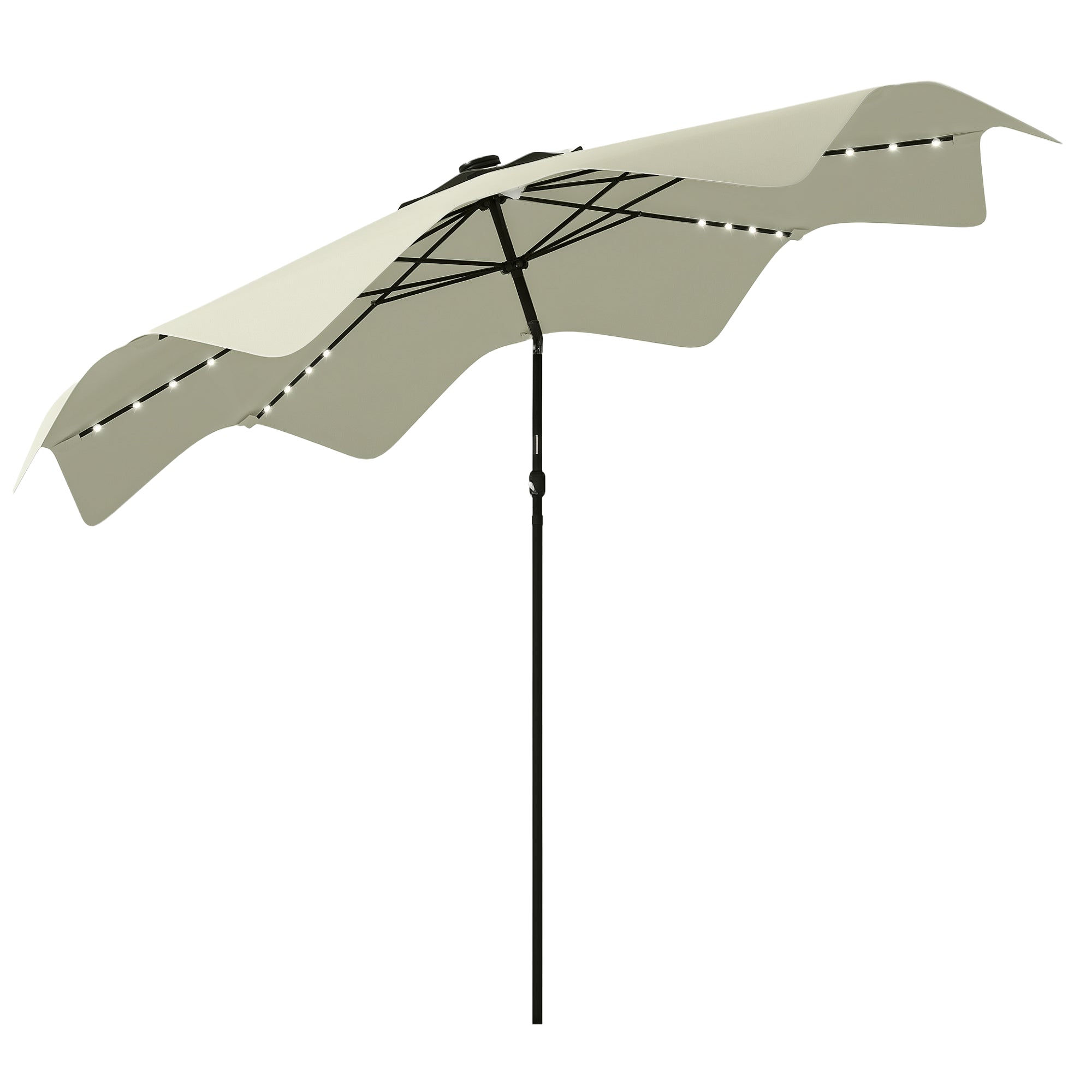 Garden Umbrella Ø292x248 cm Manual Terrace Parasol with 32 Solar LED Lights 8 Rods Adjustable Angle Waterproof and Ventilation Grids for Patio Balcony Cream
