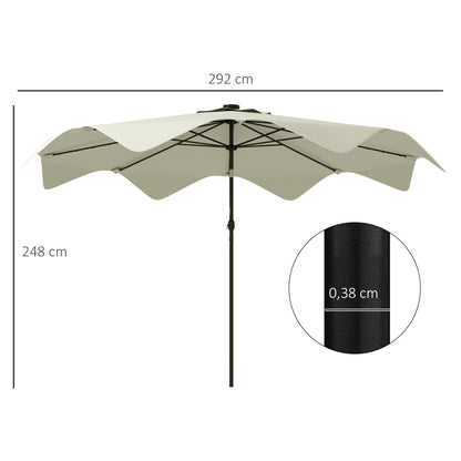 Garden Umbrella Ø292x248 cm Manual Terrace Parasol with 32 Solar LED Lights 8 Rods Adjustable Angle Waterproof and Ventilation Grids for Patio Balcony Cream