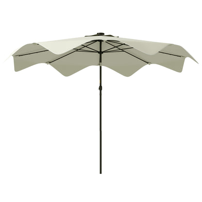 Garden Umbrella Ø292x248 cm Manual Terrace Parasol with 32 Solar LED Lights 8 Rods Adjustable Angle Waterproof and Ventilation Grids for Patio Balcony Cream