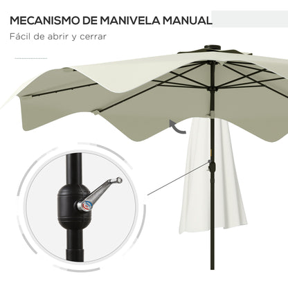 Garden Umbrella Ø292x248 cm Manual Terrace Parasol with 32 Solar LED Lights 8 Rods Adjustable Angle Waterproof and Ventilation Grids for Patio Balcony Cream