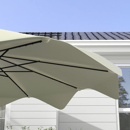 Garden Umbrella Ø292x248 cm Manual Terrace Parasol with 32 Solar LED Lights 8 Rods Adjustable Angle Waterproof and Ventilation Grids for Patio Balcony Cream