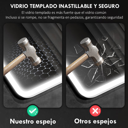 Bathroom Mirror with LED Light Bluetooth 80x60 cm Wall Mirror with 3 Light Colors Anti-fog Function Memory Function Touch Switch IP44