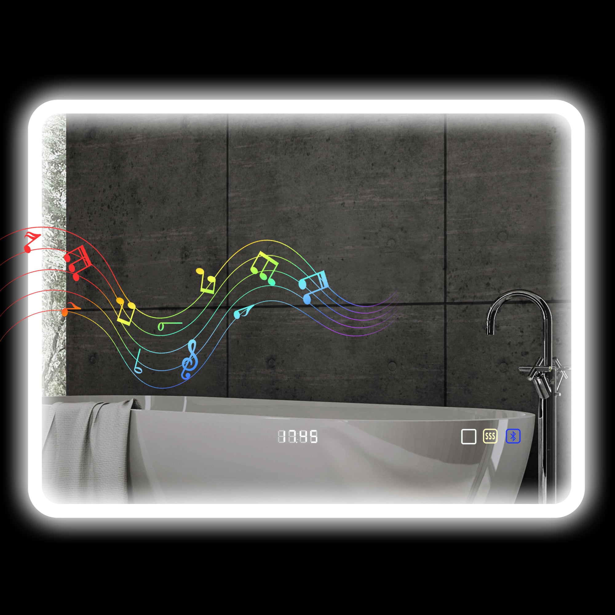 Bathroom Mirror with LED Light Bluetooth 80x60 cm Wall Mirror with 3 Light Colors Anti-fog Function Memory Function Touch Switch IP44