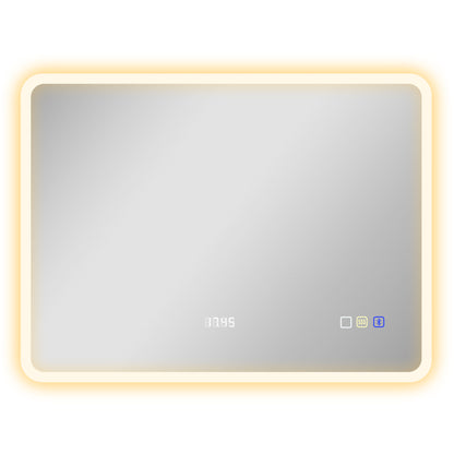Bathroom Mirror with LED Light Bluetooth 80x60 cm Wall Mirror with 3 Light Colors Anti-fog Function Memory Function Touch Switch IP44