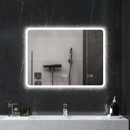 Bathroom Mirror with LED Light Bluetooth 80x60 cm Wall Mirror with 3 Light Colors Anti-fog Function Memory Function Touch Switch IP44