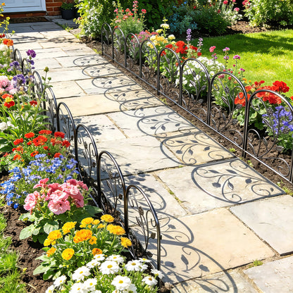 Metal Garden Fence Panel Set, 31.5 x 23.6 in Each (13.1 ft Total) – Decorative Arched Top Landscape & Pet Barrier, Black