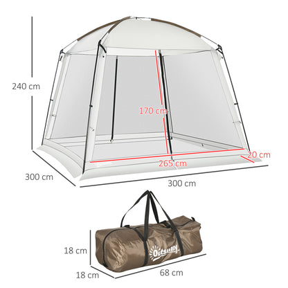 Garden Tent 3x3 m Gazebo for 6-8 People with 4 Mosquito Nets and 2 Doors UV50+ Protection and Transport Bag Camping Tent for Patio Outdoor White
