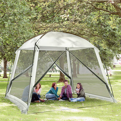 Garden Tent 3x3 m Gazebo for 6-8 People with 4 Mosquito Nets and 2 Doors UV50+ Protection and Transport Bag Camping Tent for Patio Outdoor White