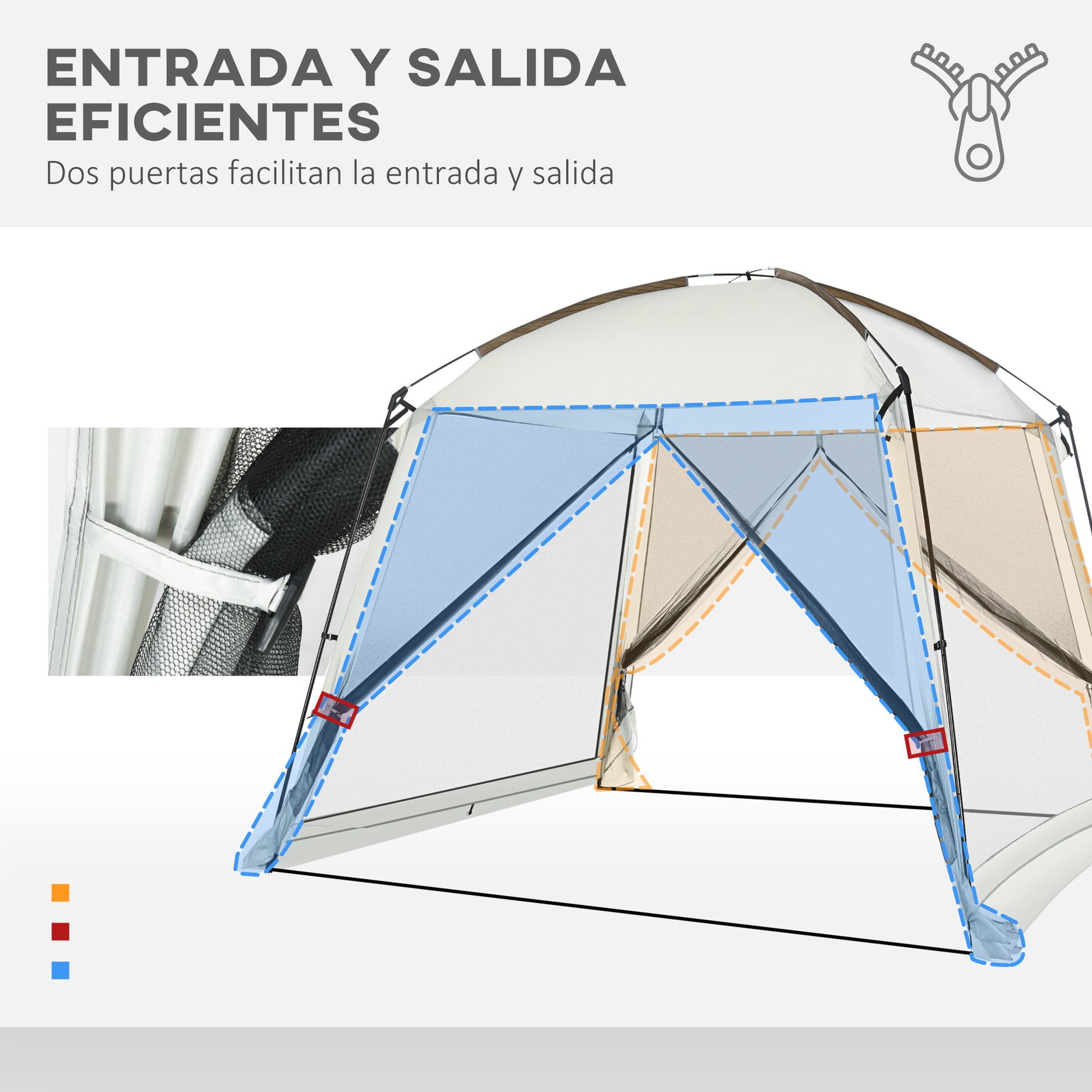 Garden Tent 3x3 m Gazebo for 6-8 People with 4 Mosquito Nets and 2 Doors UV50+ Protection and Transport Bag Camping Tent for Patio Outdoor White