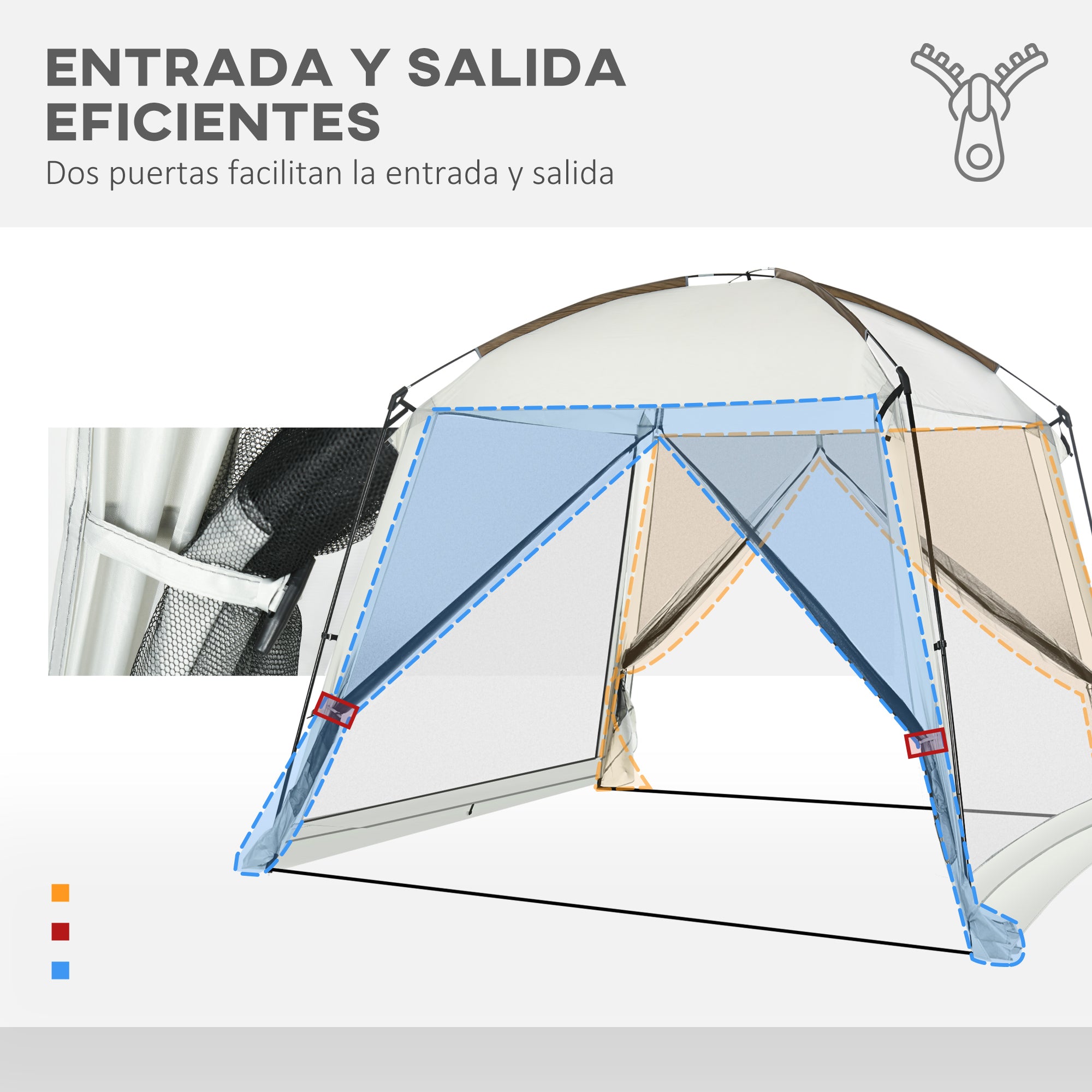 Garden Tent 3x3 m Gazebo for 6-8 People with 4 Mosquito Nets and 2 Doors UV50+ Protection and Transport Bag Camping Tent for Patio Outdoor White