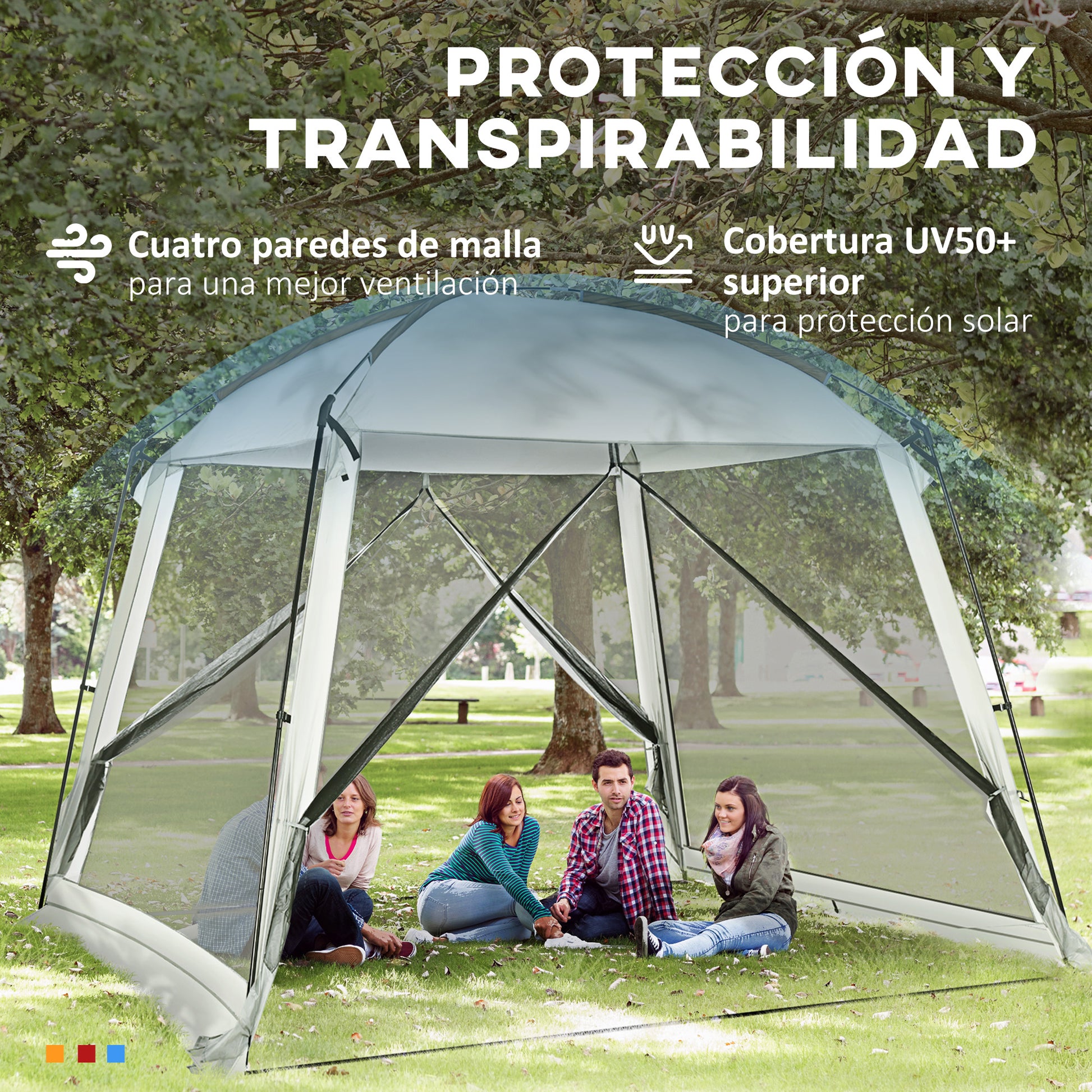 Garden Tent 3x3 m Gazebo for 6-8 People with 4 Mosquito Nets and 2 Doors UV50+ Protection and Transport Bag Camping Tent for Patio Outdoor White