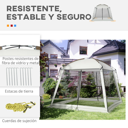 Garden Tent 3x3 m Gazebo for 6-8 People with 4 Mosquito Nets and 2 Doors UV50+ Protection and Transport Bag Camping Tent for Patio Outdoor White