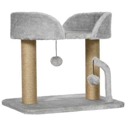 Small Cat Scratching Tree 42 cm Height Cat Tree with Nest Hanging Balls and Sisal Posts 48x38x42 cm Light Gray