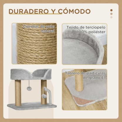 Small Cat Scratching Tree 42 cm Height Cat Tree with Nest Hanging Balls and Sisal Posts 48x38x42 cm Light Gray