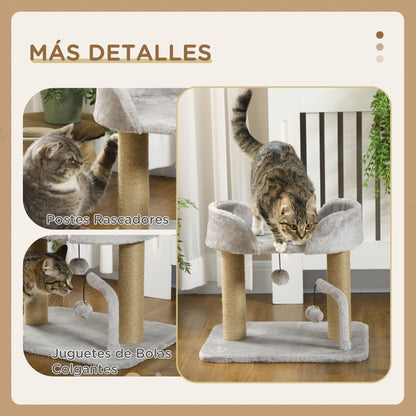 Small Cat Scratching Tree 42 cm Height Cat Tree with Nest Hanging Balls and Sisal Posts 48x38x42 cm Light Gray
