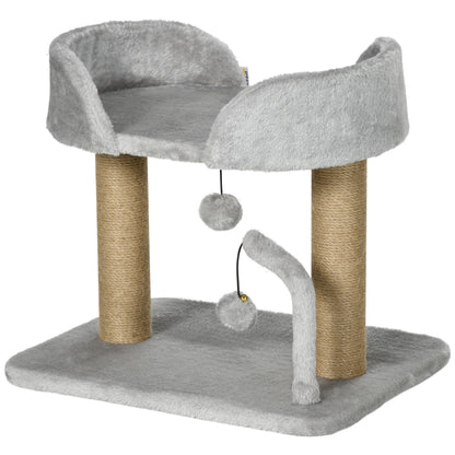 Small Cat Scratching Tree 42 cm Height Cat Tree with Nest Hanging Balls and Sisal Posts 48x38x42 cm Light Gray