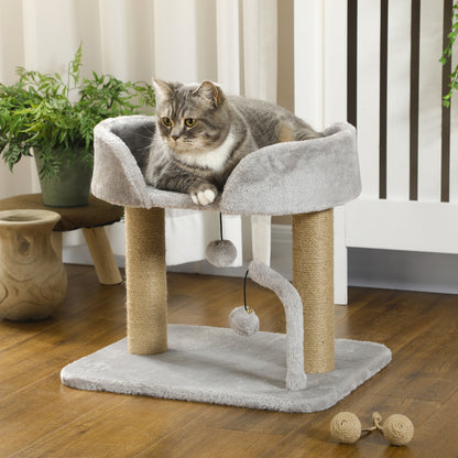 Small Cat Scratching Tree 42 cm Height Cat Tree with Nest Hanging Balls and Sisal Posts 48x38x42 cm Light Gray