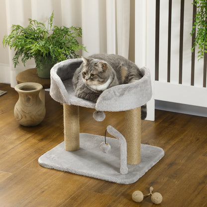 Small Cat Scratching Tree 42 cm Height Cat Tree with Nest Hanging Balls and Sisal Posts 48x38x42 cm Light Gray
