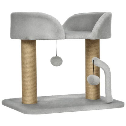 Small Cat Scratching Tree 42 cm Height Cat Tree with Nest Hanging Balls and Sisal Posts 48x38x42 cm Light Gray