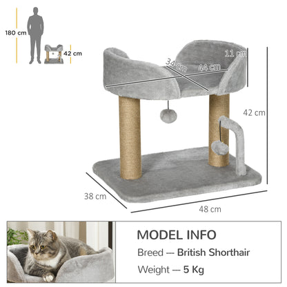 Small Cat Scratching Tree 42 cm Height Cat Tree with Nest Hanging Balls and Sisal Posts 48x38x42 cm Light Gray