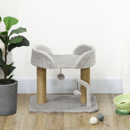 Small Cat Scratching Tree 42 cm Height Cat Tree with Nest Hanging Balls and Sisal Posts 48x38x42 cm Light Gray
