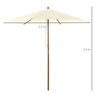 Parasol Ø 250 cm, Parasol with pulley mechanism Balcony beach umbrella made of bamboo windproof Market umbrella Sun protection for balcony terrace garden, White
