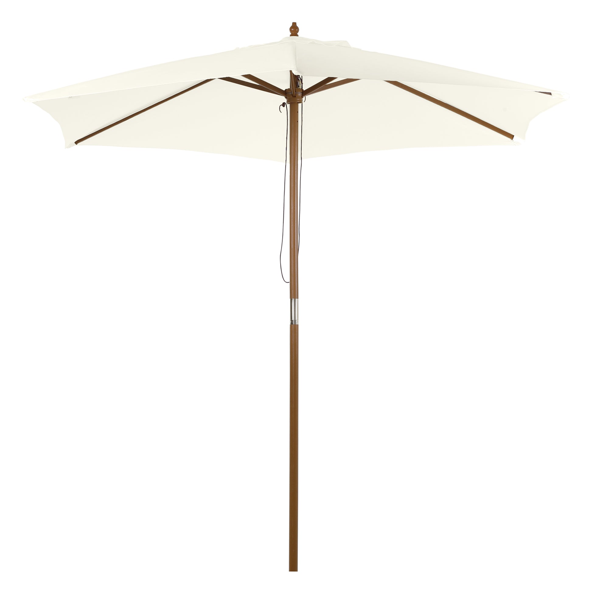Parasol Ø 250 cm, Parasol with pulley mechanism Balcony beach umbrella made of bamboo windproof Market umbrella Sun protection for balcony terrace garden, White
