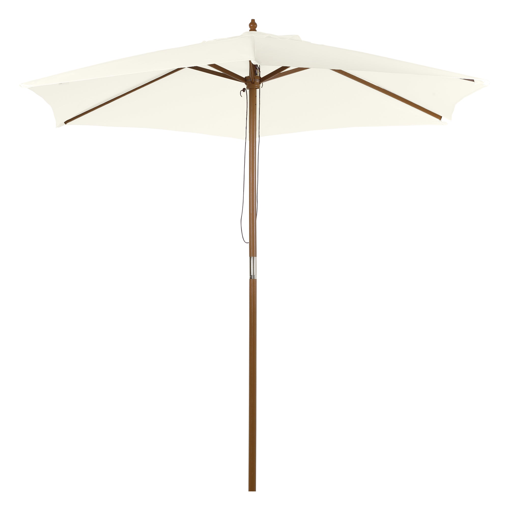 Parasol Ø 250 cm, Parasol with pulley mechanism Balcony beach umbrella made of bamboo windproof Market umbrella Sun protection for balcony terrace garden, White